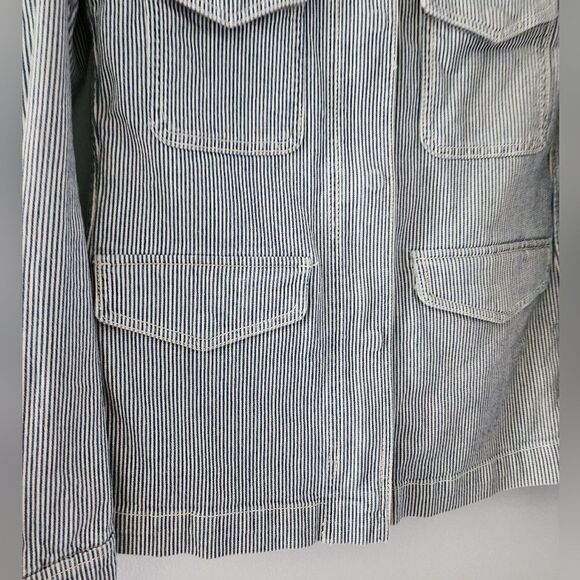 Ann Taylor Loft Blue White Railroad Striped Cargo Utility Jacket XS - Picture 3 of 7